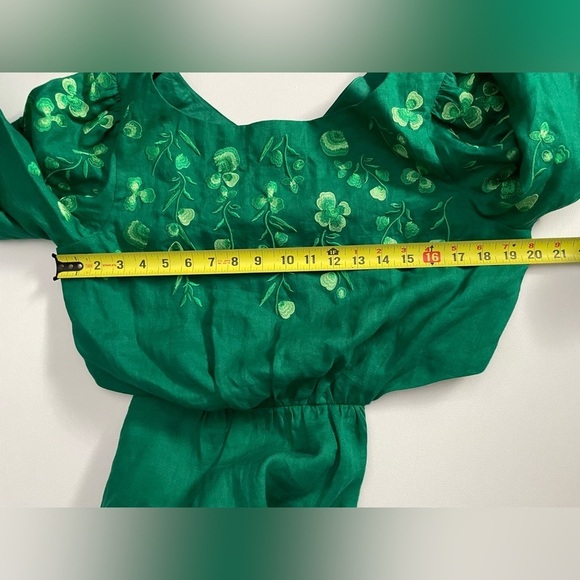 Saloni Neelam floral embroidered cutout linen dress emerald green sz us 12 - Picture 8 of 12